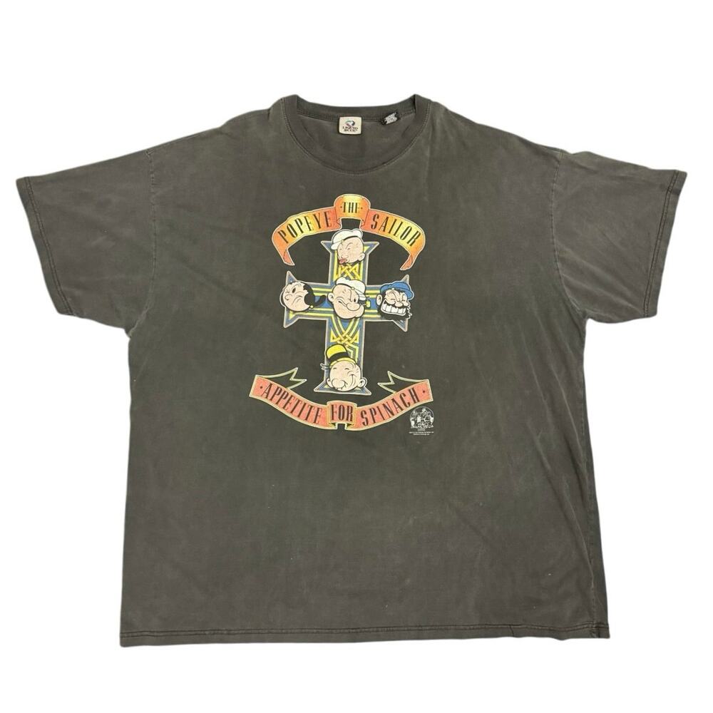 Vintage Liquid Blue Men's Black Gray 2013 Popeye Sailor Short Sleeve T-Shirt 4XL